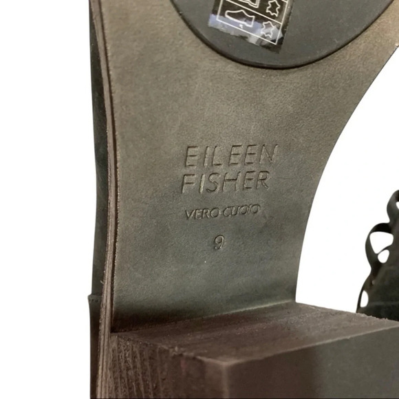 Eileen Fisher James Strappy Nubuck Leather Peep Toe Heels, Black - Picture 9 of 10